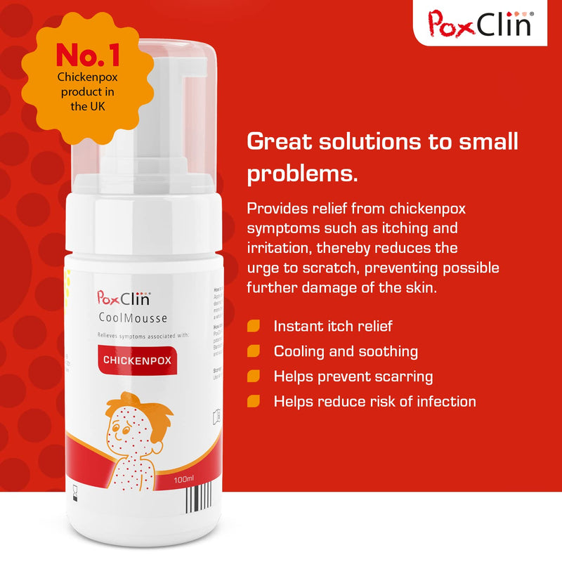 PoxClin CoolMousse Chicken Pox Treatment for Children - Chicken Pox Relief Kids - Relieve Symptoms and Itch of Chickenpox - Natural Ingredients - Cool Mousse Chicken Pox Cream Alternative - 100 ml - NewNest Australia