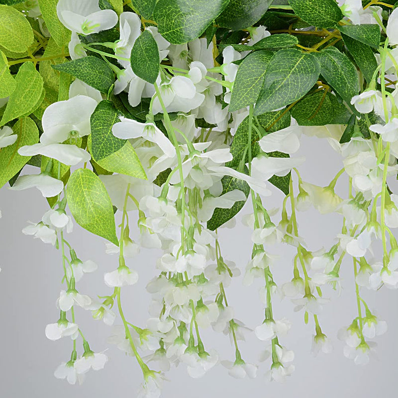5pcs 33ft Artificial Wisteria Garland Wisteria Vine Artificial Hanging Flowers Plants Greenery Fake Leaf Garland for Wedding Kitchen Home Party Decor(Milk White) Milk White - NewNest Australia