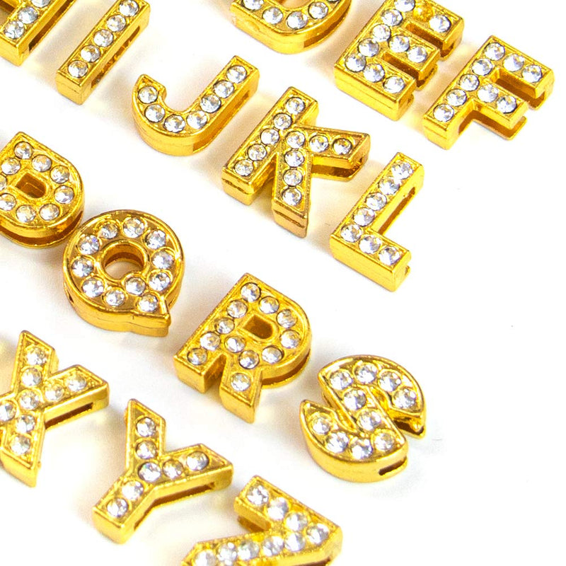 AUEAR, Crystal Rhinestone Slide Charms Alloy Alphabet A-Z Alphabet Letters for DIY Wristbands Bracelets Jewelry Making (Gold, 26 Pack, 8mm, Full Rhinestone) Gold - NewNest Australia