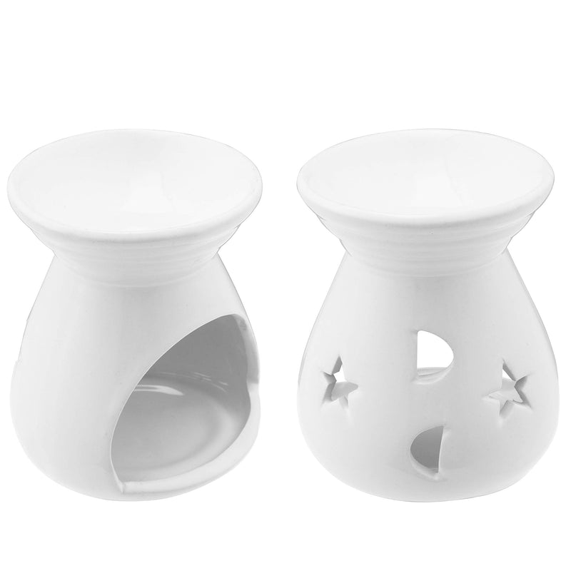 NewNest Australia - MyGift Set of 2 Home Decorative White Ceramic Aromatherapy Burner/Essential Oil Warmer Candle Holder 