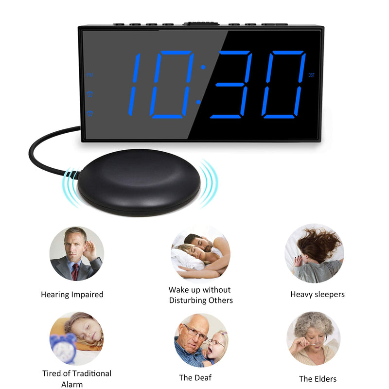 Loud Alarm Clock for Heavy Sleepers,Vibrating Alarm Clock for Hearing Impaired Deaf,Annoying Alarm Clock,USB Port,Dual Alarm with Snooze,7" Large Dimmable LED Display,Battery Backup,Easy to Use,DST Blue - NewNest Australia