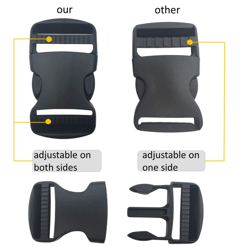 EesTeck 5 Set 1.25" Flat Buckles Dual Adjustable Buckles and Tri-Glide Slides Quick Side Release Buckle for Luggage Straps Pet Collar Backpack Repairing (Black，Fit For 1.25”/32mm Webbing Straps) 1.25"-5 Pack - NewNest Australia