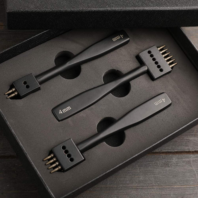 DIUDUS 2/4/6 Prong Punch, Black Leather Prong Punch Tool, 4mm Lacing Stitching Punch, Round Hole Prong Lacing Stitching Punch for Leather Craft 2/4/6 Prong Black-1 - NewNest Australia