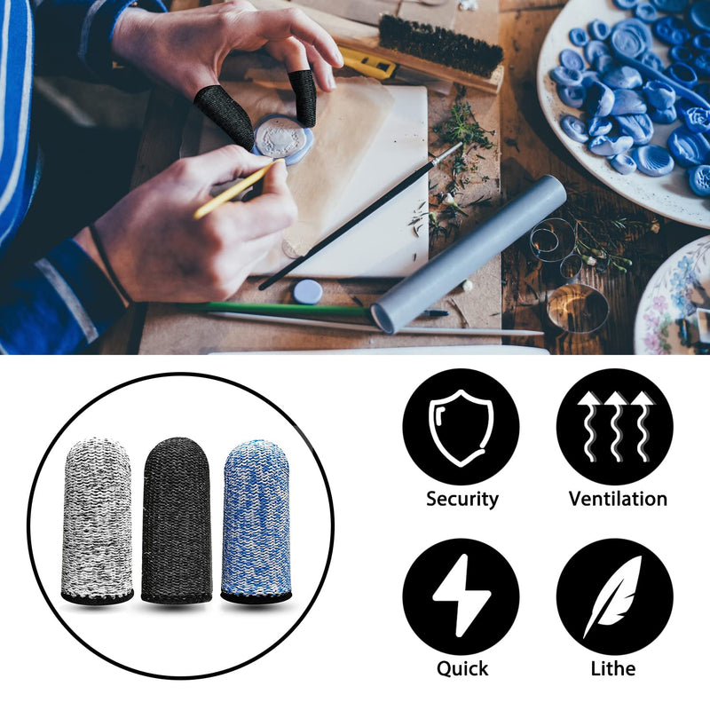 12 Pieces Finger Cots, Reusable Thumb Protector Non Slip Finger Protectors Breathable Finger Cots Cut Resistant Protection for Work, Kitchen, Garden, Sculpture (Blue, Black and Grey)… Blue, Black, Grey - NewNest Australia