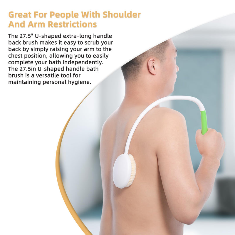 Fanwer Bath Brush with U-Shaped Long Handle, Shower Body Brush with Curved Handle, Cleaning Back Scrubber for Elderly, Disabled, Limited Mobility, Post-Surgery, Frozen Shoulder - NewNest Australia
