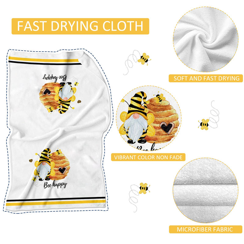 Bee Gnome Kitchen Towels, 2 Pack Cute Gnomes Bee Happy Be Blessed Absorbent Drying Tea Dish Towel for Cooking Baking, 18 x 28 Inch (Bee Towel) Bee Towel - NewNest Australia