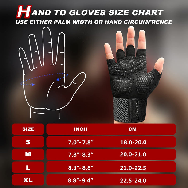 RYMNT Workout Gloves with Wrist Wrap Support, Weight Lifting Gloves with Full Palm Protection & Extra Grip for Men Women Gym Exercise, Cross Training, Weightlifting, Pull ups Black Medium - NewNest Australia