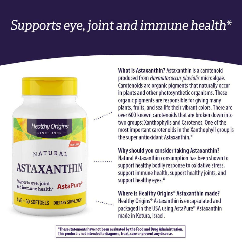 Healthy Origins Astaxanthin (AstaPure) 4 mg, 60 Softgels - NewNest Australia