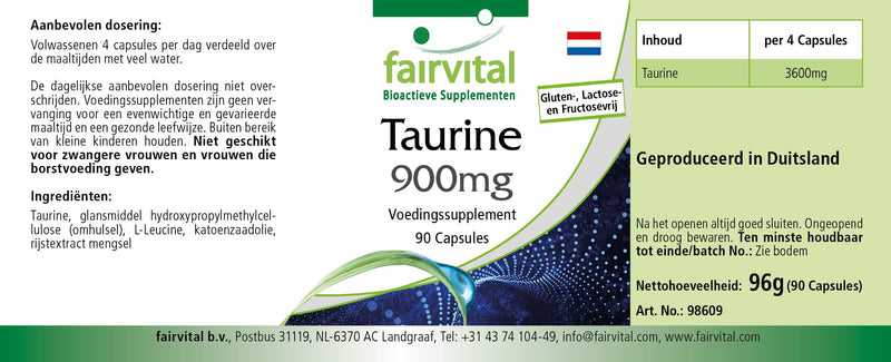 Fairvital | Taurine 900mg capsules - HIGH DOSE - VEGAN - 90 capsules - NewNest Australia