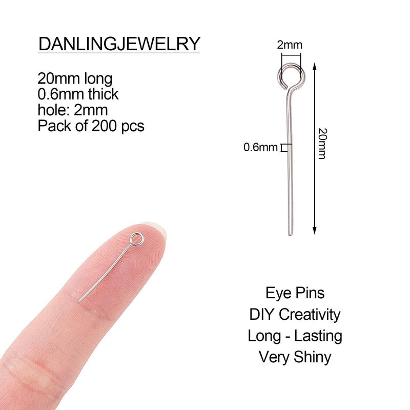 DanLingJewelry Approx 200 Pcs 304 Stainless Steel Head Pins 24-Gauge Eye pins for Jewelry Making(Approx 20mm Long,Pin:0.6mm,Hole:2mm) 20mm-eye Pins - NewNest Australia
