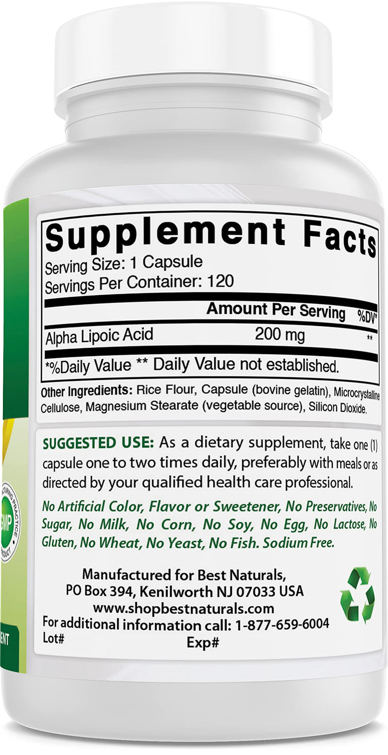 Best Naturals Alpha Lipoic Acid 200 Mg 120 Capsules 120 Count (Pack of 1) - NewNest Australia