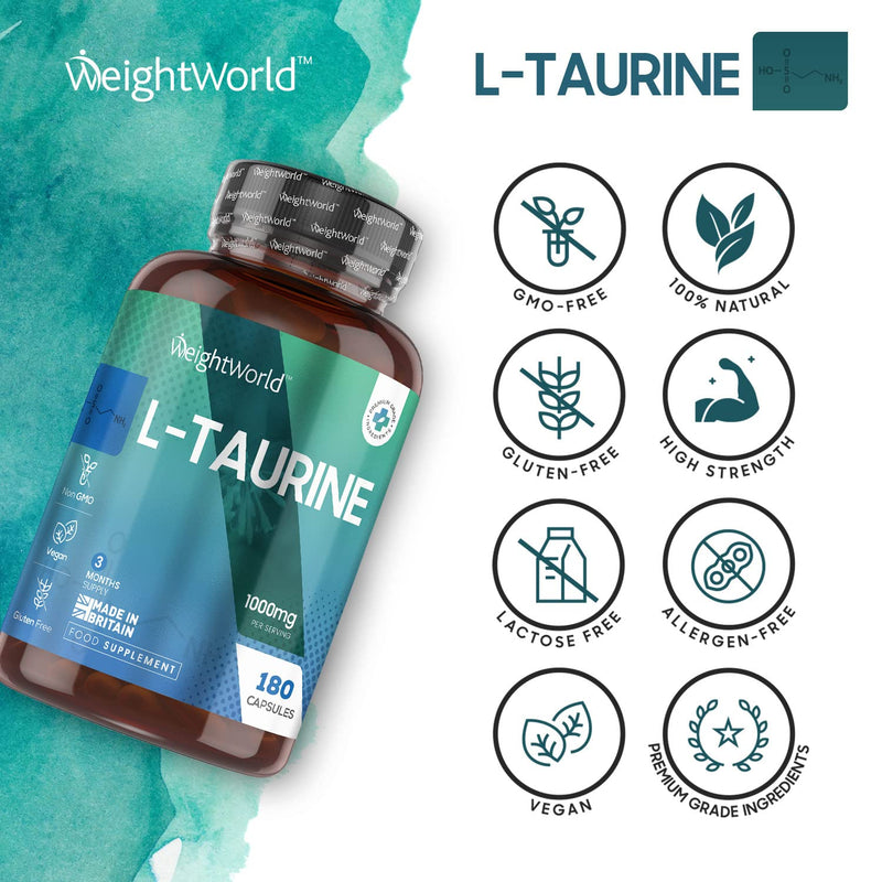 L Taurine 1000mg Capsules - 180 High Strength Taurine Capsules (3 Months Supply) - Amino Acid Supplement for Overall Health - Pre Workout Supplement for Men & Women - Vegan & Gluten Free - NewNest Australia