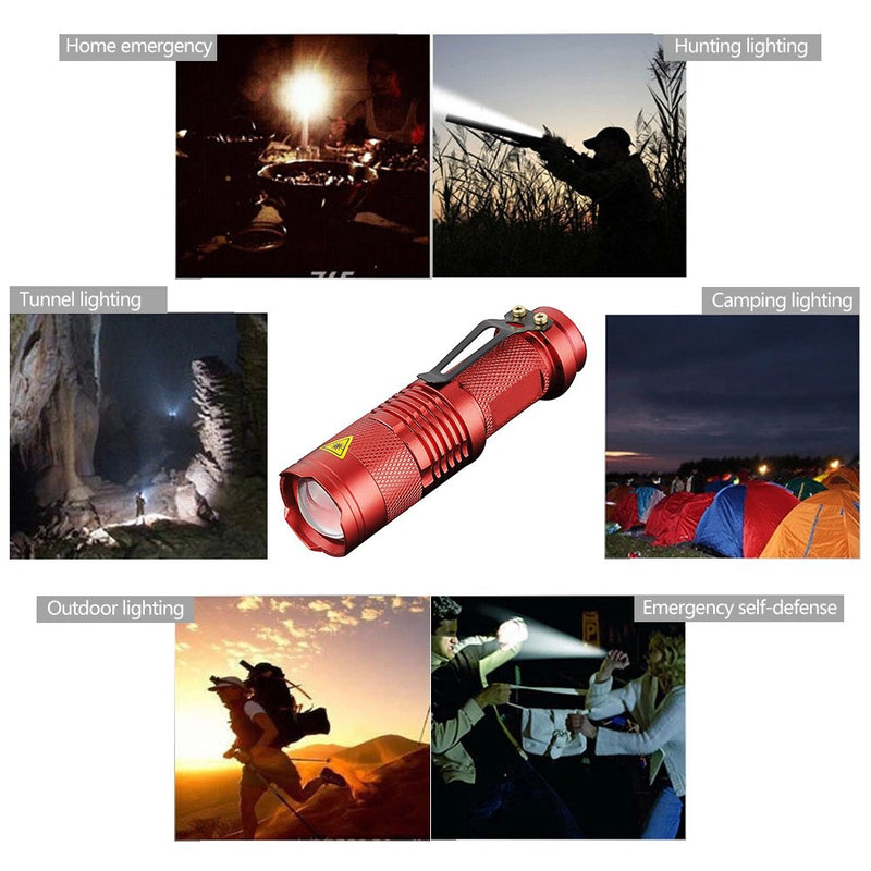 6 Pack,Pocketman 7W 300LM SK-68 3 Modes Mini Light Red Q5 LED Tactical Flashlight 6 red flashlights - NewNest Australia