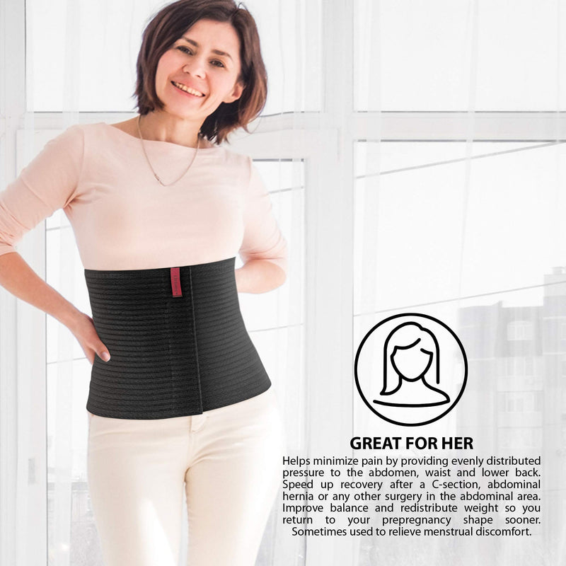 ORTONYX 10.25" Abdominal Binder for Men and Women/Postpartum Post-Operative Post-Surgery Wrap/Abdomen Navel Umbilical Hernia Support Belt / 524010 Black S/M S/M (22"-35") - NewNest Australia