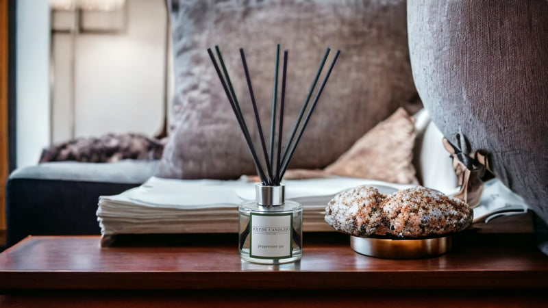 Peppermint Spa Reed Diffuser - Clyde Candles, Luxury Diffuser Oil with a Set of 7 Fibre Sticks, 100ml, Best Aroma Scent for Home, Kitchen, Living Room, Bathroom. Fragrance Diffusers Set with Sticks - NewNest Australia