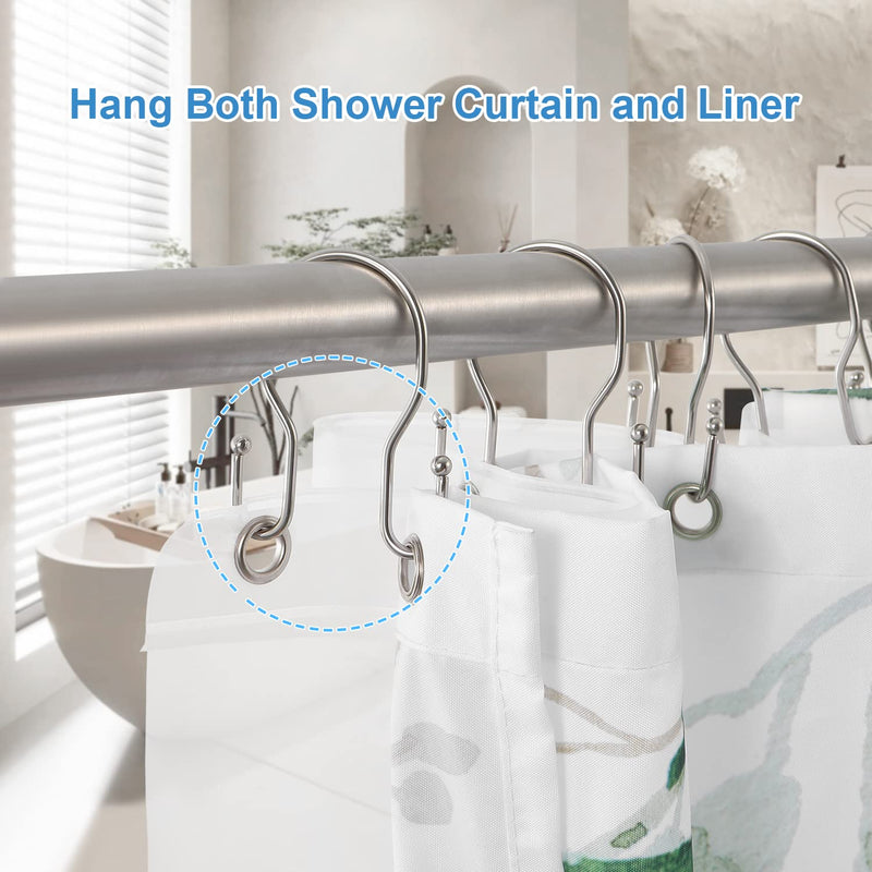 24 Pack Double Shower Curtain Hooks Rings, TENOVEL Double Sided Shower Curtain Hooks Rust Proof for Shower Curtain, Durable Bathroom Shower Hangers Rings for Shower Rods, Brushed Nickel - NewNest Australia