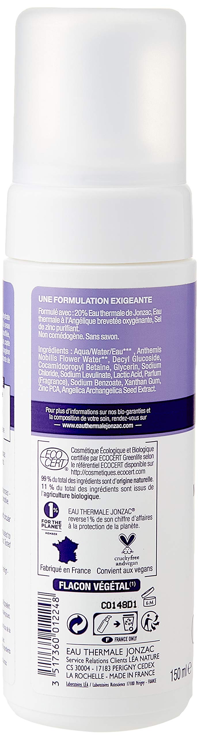 Eau Thermale Jonzac Organic Cosmetic Detox Oxygenating Foaming Cleanser, 150 ml - NewNest Australia