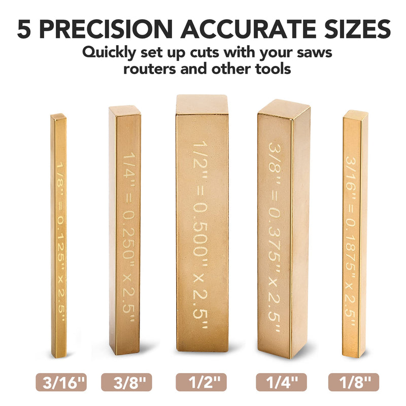 Brass Setup Blocks Height Gauge Set - Set of 5 Accurate Table Saw Accessories for Woodworkers - Bars Include Laser Engraved Size Markings - NewNest Australia