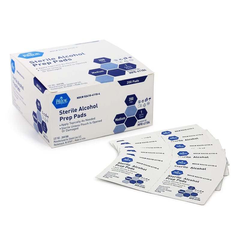 MED PRIDE Alcohol Prep Pads| 200 pack| Medical-Grade, Sterile, Individually-Wrapped, Isopropyl Cotton Swabs| Disposable, Medium Square Size, 2ply, Latex Free & Antiseptic| For Medical & First-Aid Kits 200 Count (Pack of 1) - NewNest Australia