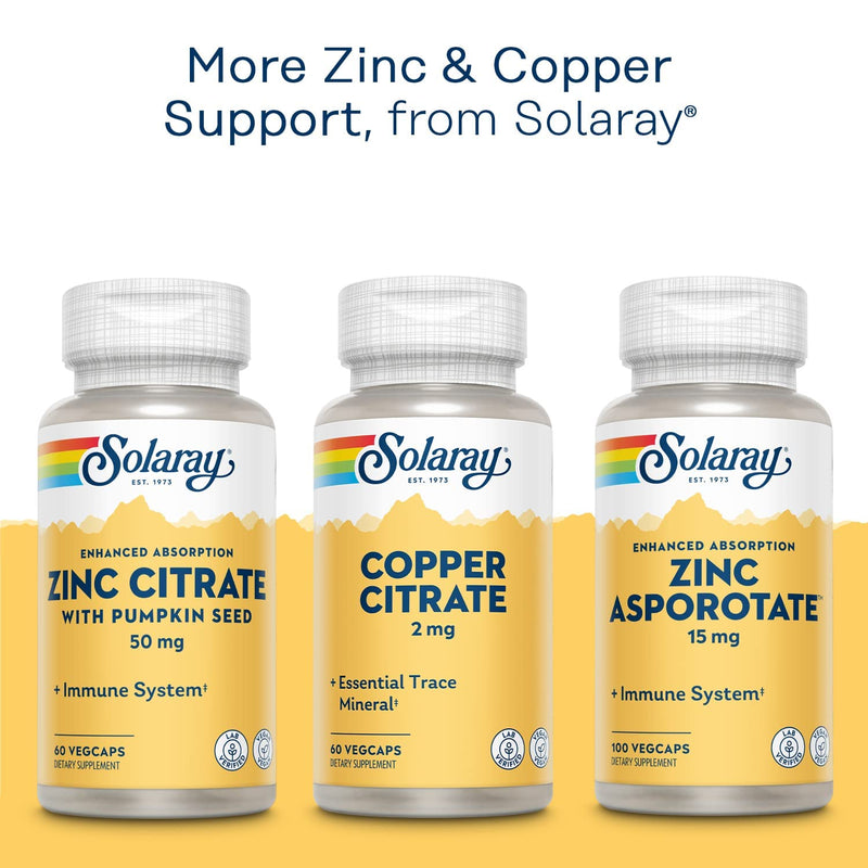 Solaray Zinc Copper Amino Acid Chelates, Healthy Cellular, Heart & Thyroid Function Support, Vegan, 100ct, 100 serv. - NewNest Australia