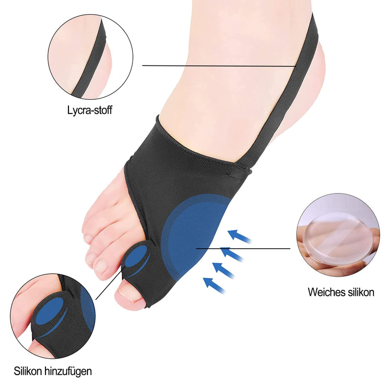 Eures Pack of 6 Hallux Valgus Toe Separators with Bunion Protection, Correction Bandage Socks Bunion Corrector with Anti-Slip Belt and Gel Pads (Black) Pack of 6 Black - NewNest Australia