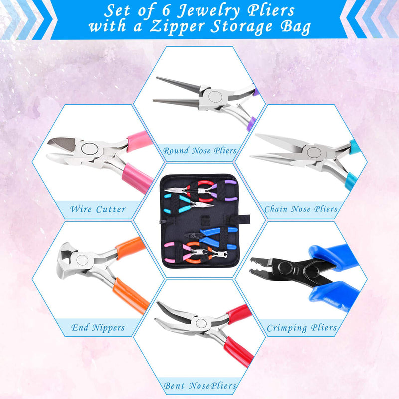 Jewelry Pliers, Acejoz 6pcs Jewelry Making Tools Kit Includs Needle Nose Pliers, Round Nose Pliers, Wire Cutters, Crimping Pliers, Bent Nose Pliers, End Nippers for Beading Craft - NewNest Australia