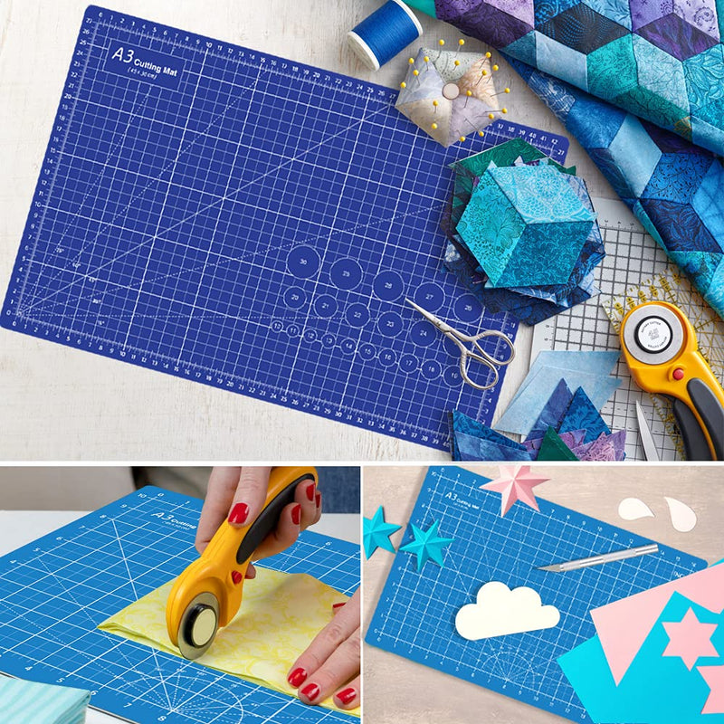 Headley Tools 12 x 18 Inch Self Healing Cutting Mat, Durable Non-Slip Rotary Cutting Mat Double Sided 5-Ply Gridded A3 Cutting Board for Craft, Fabric, Quilting, Sewing, Scrapbooking Project, Blue Light Blue/Dark Blue - NewNest Australia