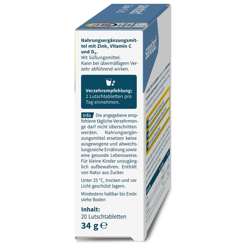 sanotact Zinc+C+D • 20 zinc lozenges high dose with vitamin C • With zinc vitamin C & D3 vitamins • Covers daily requirement of vitamin D3 20 pieces (pack of 1) - NewNest Australia
