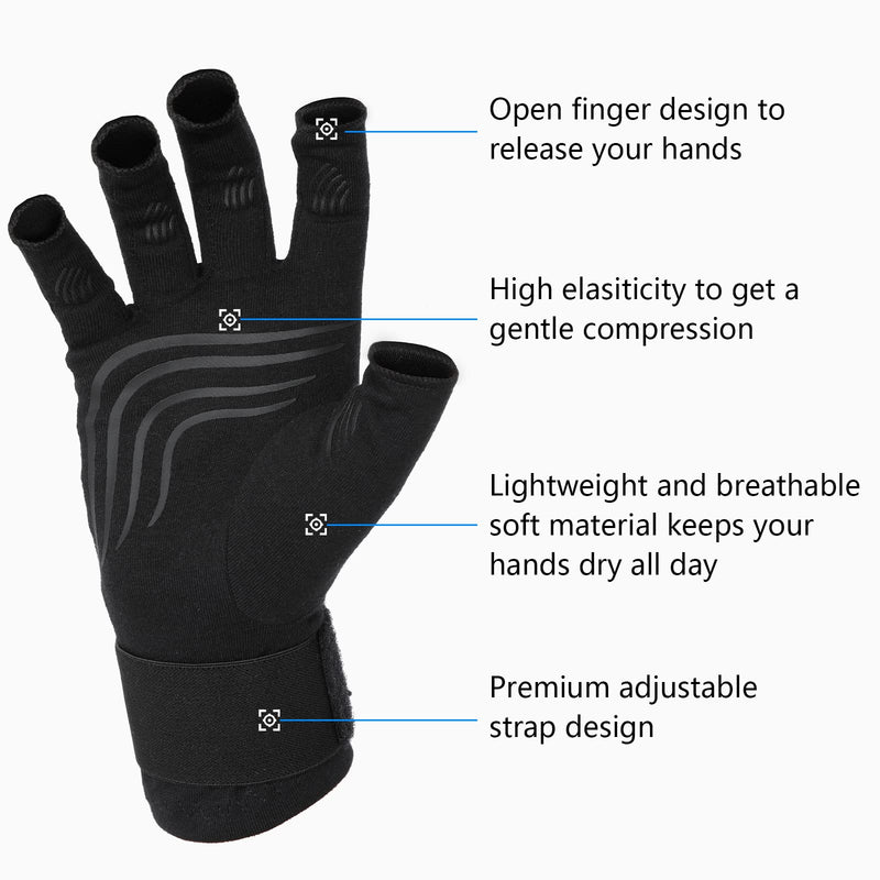 Duerer Arthritis Compression Gloves With Strap Women Men For Rsi Carpal Tunnel Rheumatism Tendonitis Hand Pain Hand Support Fingerless Gloves For Computer (Black, S) - NewNest Australia