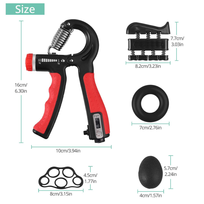 VINTEAM Wrist Strengthener, 6 pcs Hand Grips Strengthener with 5-60KG Adjustable Resistance Forearm Strengthener, Finger Strengthener Stress Ball for Hand Exercise Black-Red - NewNest Australia