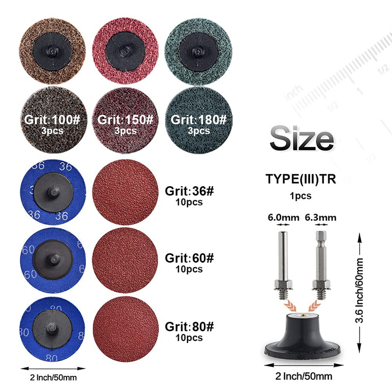 Tshya Quick Change Disc, 40 Pack 2 inch Sanding Discs, with 1/4" Roll Lock Disc Pad Holder for Die Grinder, A/O 36/60/80 Grit, Nonwoven CRS MED Fine, for Surface Preparation/Conditioning(Mix Nylon) Mix Non woven - NewNest Australia