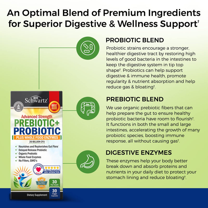 Prebiotics and Probiotic with Whole Food Enzymes for Adults Women & Men - Probiotics Lactobacillus Acidophilus - Digestive Health Capsules Shelf Stable Supplement - Non-GMO Gluten & Dairy Free - 30ct 30 Count (Pack of 1) - NewNest Australia