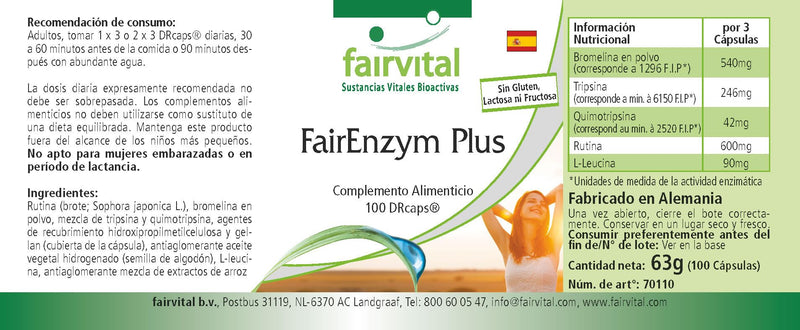 Fairvital | FairEnzym Plus - Multi Enzyme Complex - with Rutoside, Bromelain, Trypsin & Chymotrypsin HIGH DOSE - 100 DRCaps™ - NewNest Australia