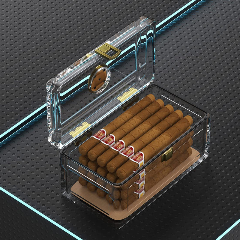 TISFA Acrylic Cigar Humidor with Humidifier and Hygrometer, Desktop Cigar Case Box That can Hold About 15-20 Cigars (S) S - NewNest Australia
