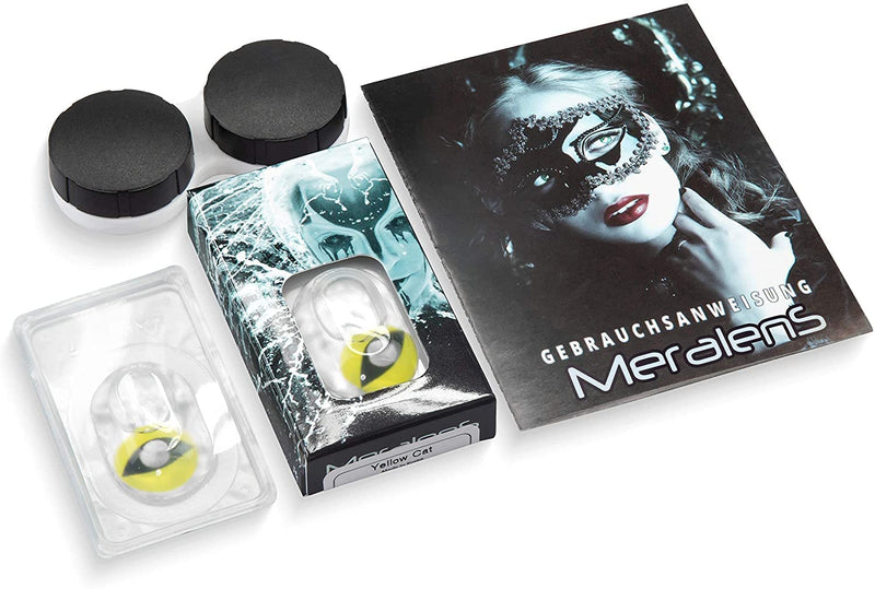 Funnylens 1 pair of colored yellow Crazy Fun cat eye contact lenses. Top quality for Mardi Gras, Carnival, Halloween with free contact lens case without prescription! 0.0 diopter 8.6 millimeters 14.00 millimeters 2.0 - NewNest Australia