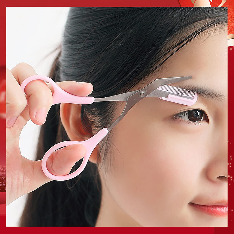 SHULLIN Pack of 2 Eyebrow Trimmer Scissors Beauty Eyebrow Scissors Curved Eyebrow Scissors with Comb Eyebrow for Shortening Eyebrow and Eyelashes (Black, Pink) - NewNest Australia