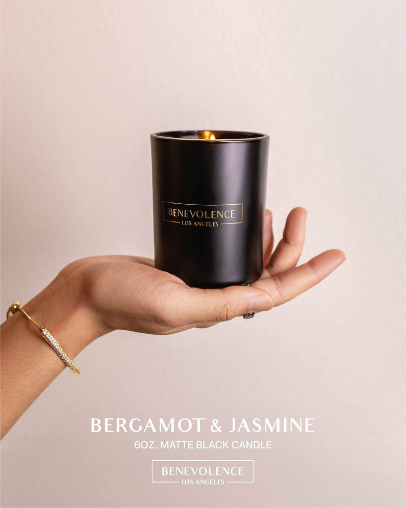 Premium Bergamot & Jasmine Candle | Highly Scented Candles for Home | 6 oz 35 Hour Burn, All Natural Soy Candles | Aromatherapy Bergamot Candles with Matte Black Glass Gift Box Medium - NewNest Australia