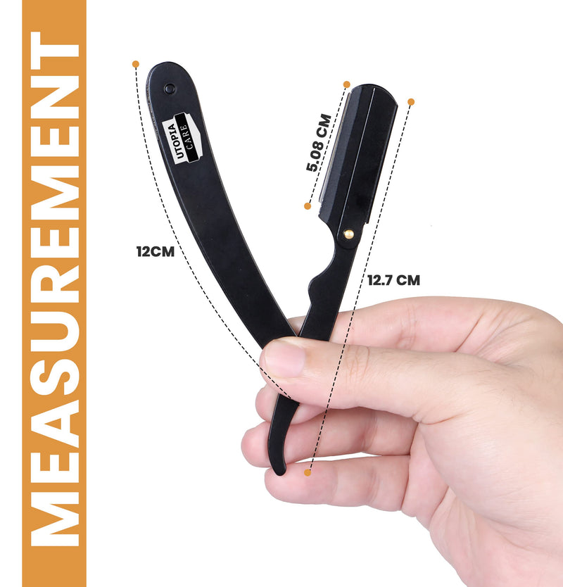 Utopia Care Professional Barber Straight Edge Razor Safety with 100-Pack Derby Blades - 100 Percent Stainless Steel (Black) Black - NewNest Australia