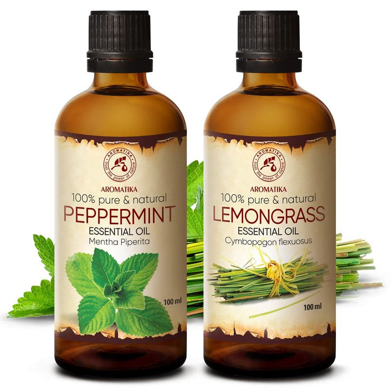 Essential Oils Set - 2 X 100 Ml - Aromatherapy Essential Oils Set With Peppermint Oil And Lemongrass Oil - Oils For Aroma Diffusers And Soaps - Outdoor Protection With Lemongrass Oil - Oil For Diy - NewNest Australia