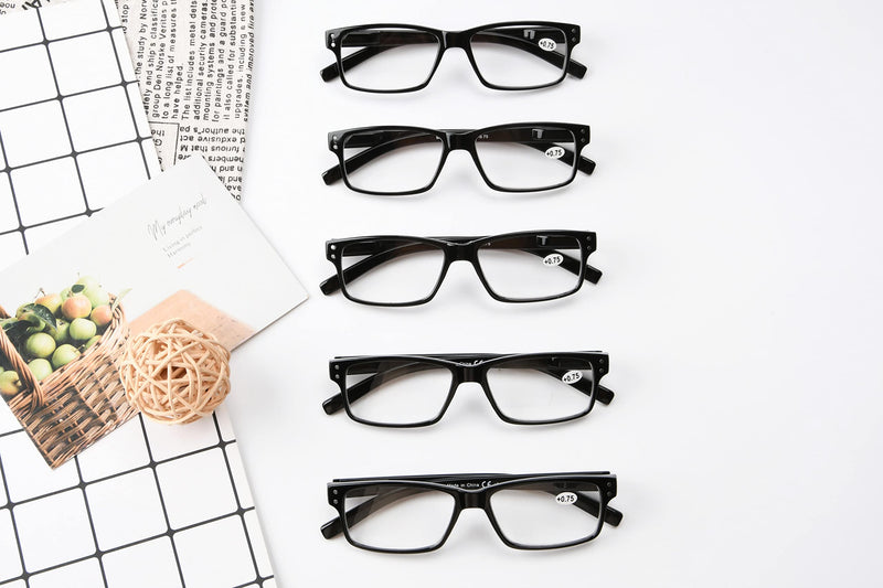 Eyekepper 5 pieces classic spring hinge reading glasses sun reading glasses black 5 pieces transparent lens 1.5 diopters - NewNest Australia