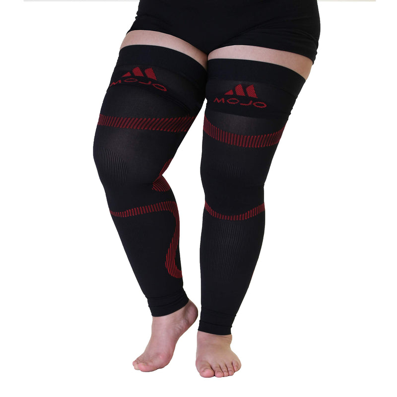 Mojo Compression Stockings 2XL For Women Circulation Leg 20-30mmHg- Thigh-Hi Leg Sleeve With Grip Top - Plus Size Black Red XX-Large A609BR5 2X-Large Black/Red - NewNest Australia