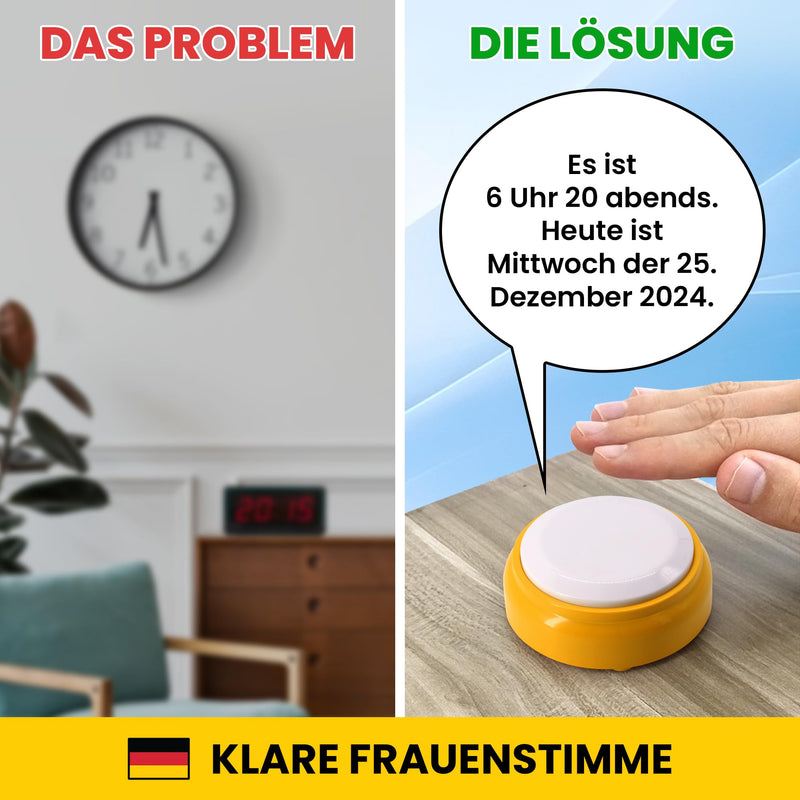 Top Life Talking Clock 12 Hour Format - Easier to Understand - Voice Clock for Elderly, Visually Impaired, Blind, Alzheimer's Patients - High Visibility Alarm Clock, German Voice - NewNest Australia