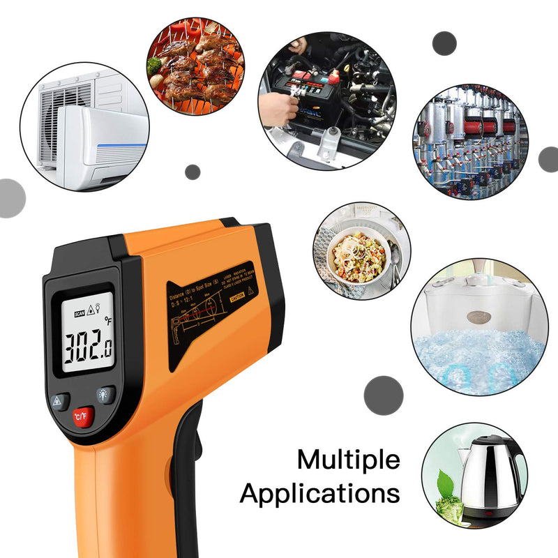 Laser Infrared Thermometer Non-Contact Digital Temperature Gun，-50°C to 400°C(-58°F to 752°F) IR Thermometer for Industrial,Kitchen Cooking,Ovens (Orange) - NewNest Australia