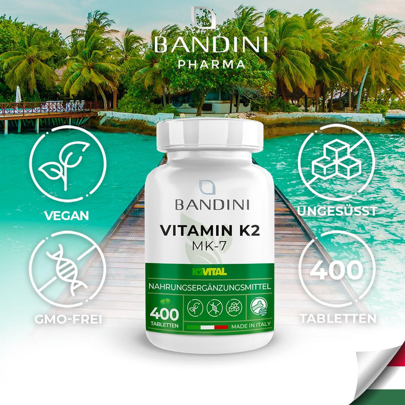 Bandini® Vitamin K2 MK-7 200µg | 400 tablets | K2VITAL® pure menaquinone 7 - premium all-trans content >99.7% | Laboratory tested, high dosage, 100% vegan, GMO-free, no additives - NewNest Australia