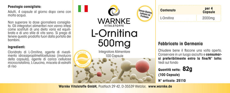 L-Ornithine capsules - 500mg L-Ornithine per capsule - high dosage & vegan - 100 capsules - amino acid | Warnke vital substances - NewNest Australia