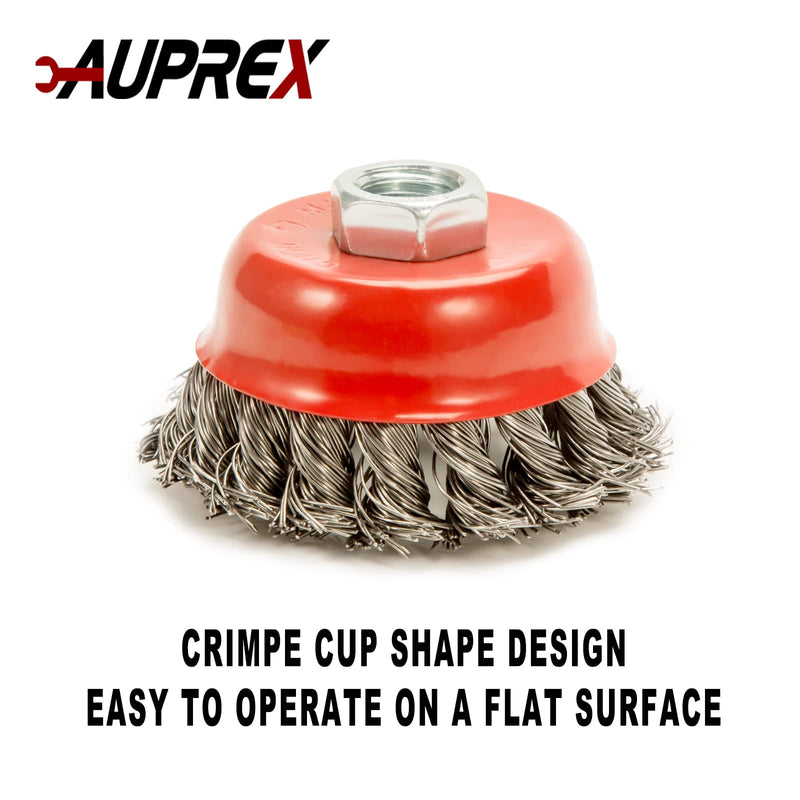 AUPREX 2 Pack 3 Inch Knotted Wire Cup Brush for Angle Grinders with 5/8 Inch-11 UNC Thread Arbor, 0.02" Carbon Steel Wire for Rust,Corrosion,Paint Removal and Other Heavy Duty Conditioning for Metals 2 PACK 3" Cup Brush - NewNest Australia