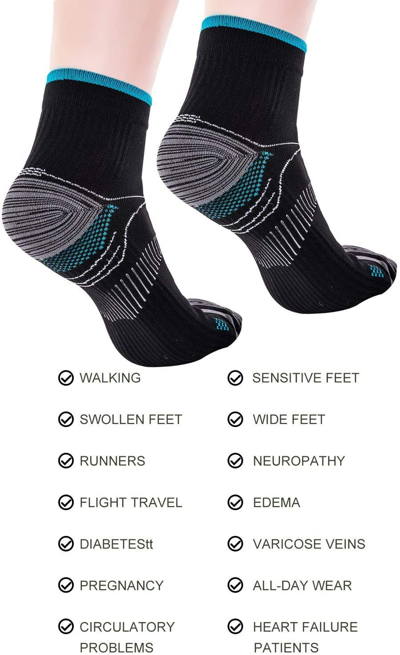 Compression Socks for Women & Men-Upgraded Sport Plantar Fasciitis Arch Support- Low Cut Compression Foot Socks Best for Athletic Sports, Running, Medical, Travel, Pregnancy (6 Pairs) Black S-M - NewNest Australia