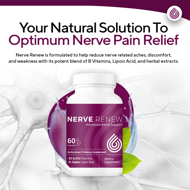 Nerve Renew Advanced Nerve Support - Natural Nerve Discomfort Support with R-Alpha Lipoic Acid and Vitamin B Complex - 60 Capsules - Antioxidant Potency, Fast-Acting Formula 60 Count (Pack of 1) - NewNest Australia