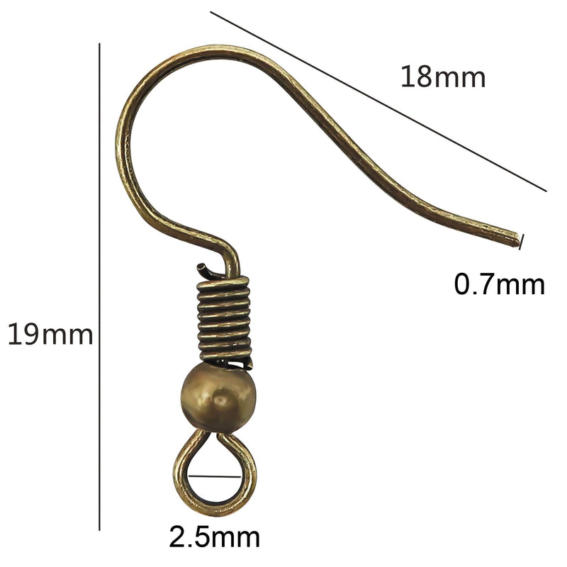 TOAOB 100pcs Earring Hooks Hypo Allergenic French Ear Wires with Ball and Coil 18mm Antique Bronze Fish Hook Earrings Making Supplies Jewelry Findings - NewNest Australia