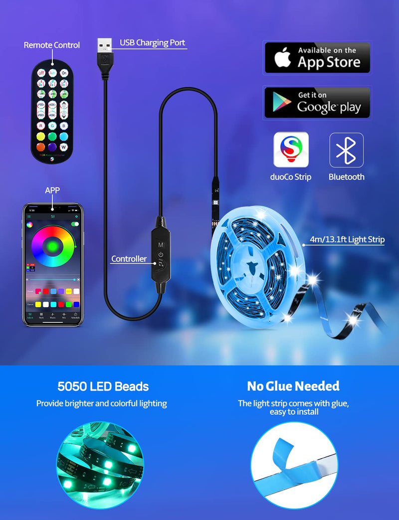 LED Lights for TV Led Backlight, 13.1ft RGB Led Strip Lights for TV Behind, MATICOD USB Led Light Strip for 45-75in TV with Bluetooth Smart App Remote Control Music Sync, RGB 5050 Multicolor - NewNest Australia